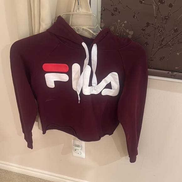 FILA Red and White Cropped Graphic Hoodie - Picture 1 of 3